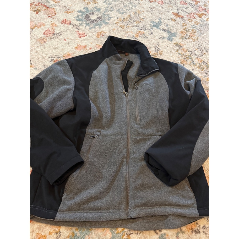 Hawke & Co Mens XL Hybrid Fleece Jacket Grey Black Full Zip Softshell Panels